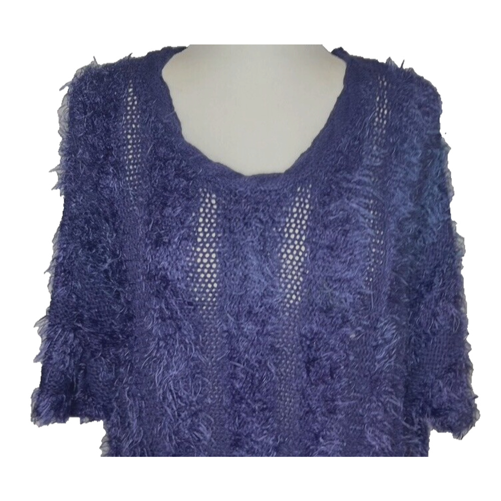 Alberto Makali Knit Sweater Cable Knit Short Slv Fuzzy Soft Purple Modern 90s XL - Picture 2 of 7